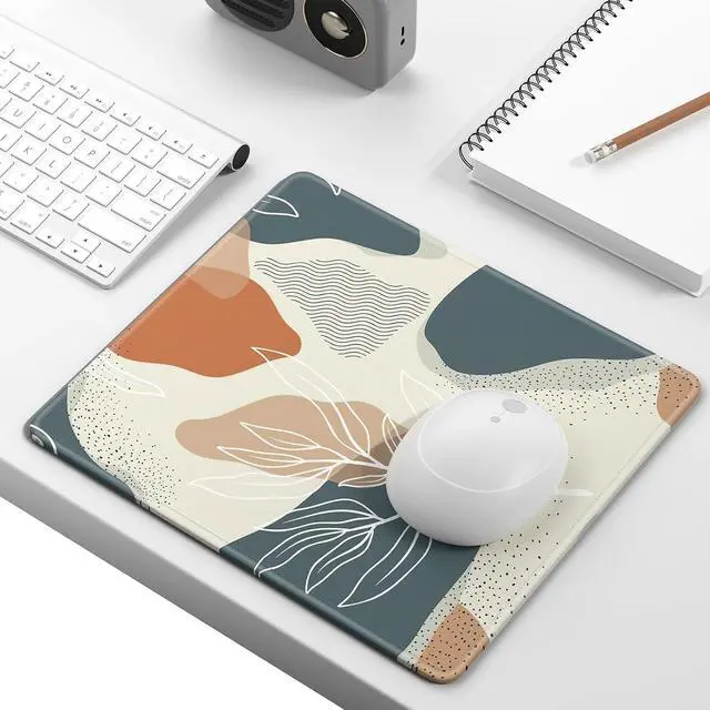 Alt view image 2 of 6 - Mouse Pad, Minimalism Marble Style Computer Pad, Anti-Slip Rubber Mouse Mat with Stitched Edges for Gaming, Office, Laptop, PC, Women, 9" x 8" Thick 3 mm, Boho Leaves