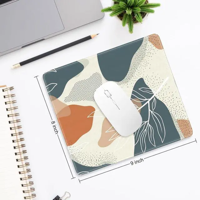 Alt view image 5 of 6 - Mouse Pad, Minimalism Marble Style Computer Pad, Anti-Slip Rubber Mouse Mat with Stitched Edges for Gaming, Office, Laptop, PC, Women, 9" x 8" Thick 3 mm, Boho Leaves