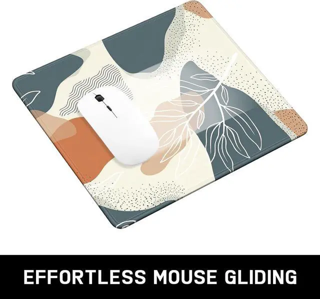 Alt view image 6 of 6 - Mouse Pad, Minimalism Marble Style Computer Pad, Anti-Slip Rubber Mouse Mat with Stitched Edges for Gaming, Office, Laptop, PC, Women, 9" x 8" Thick 3 mm, Boho Leaves