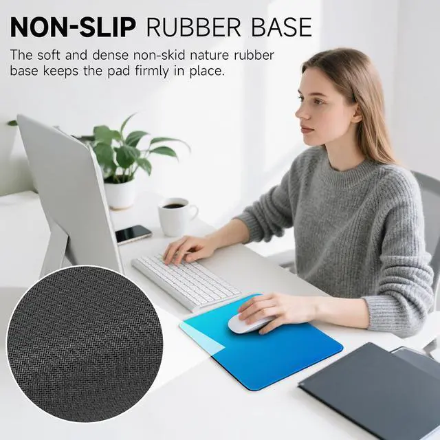 Alt view image 4 of 7 - Premium Mouse Pad with Stitched Edges 10.2 x 8.3 in | Smooth, Washable Mat with Non-Slip Base | Personalized Cute MousePads for Laptop, Computer, Office, Home (Mint Ocean Dip-Dye)