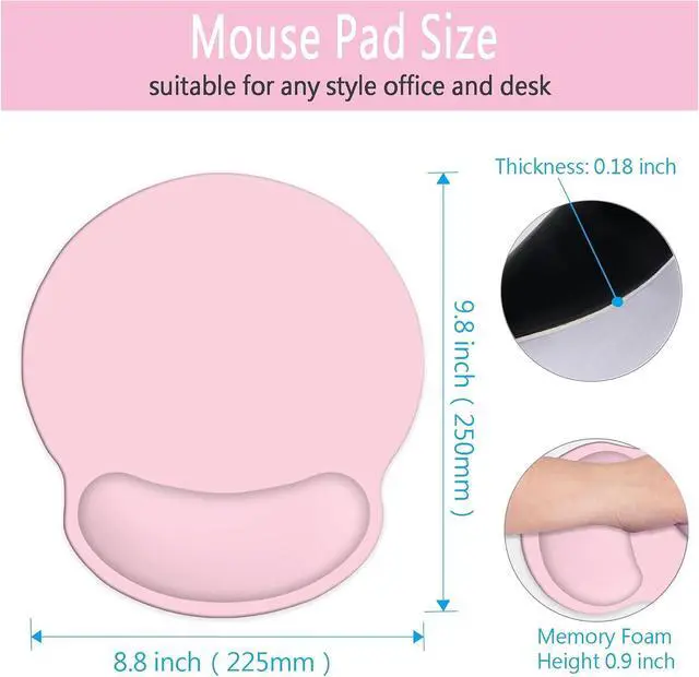 Alt view image 2 of 7 - Mouse Pad with Wrist Rest Support, Ergonomic Gaming Mouse Pad with Non-Slip PU Base for Computer, Laptop, Office and Home, Easy Typing & Pain Relief (Pink)