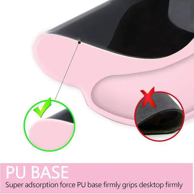 Alt view image 4 of 7 - Mouse Pad with Wrist Rest Support, Ergonomic Gaming Mouse Pad with Non-Slip PU Base for Computer, Laptop, Office and Home, Easy Typing & Pain Relief (Pink)