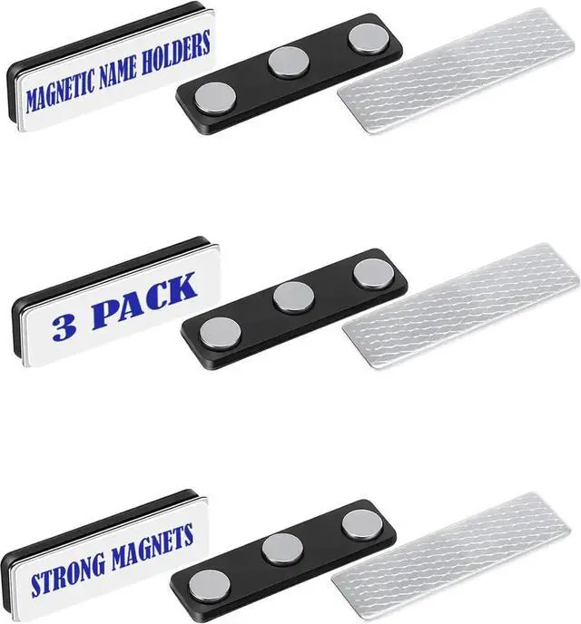 Main image of 3 Magnetic Badge Holders for Clothes, Uniforms, Shirts, Craft, Name Tags | Magnets with Adhesive Backing for Students, Visitors, Schoolchildren - Office, Classroom, Conferences, Exhibitions, Meetings