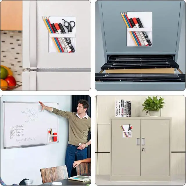 Alt view image 6 of 7 - CHUNNIAO Magnetic Pencil Holders,Whiteboard Accessory with Strong Magnets, Storage Pen Pocket for Your Fridge, School Locker, Office Cabinets, 2 Pack