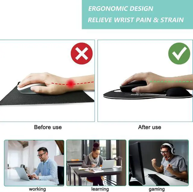 Alt view image 2 of 7 - Mouse Pad with Wrist Support, Ergonomic Mousepad with Comfortable Memory Foam Wrist Rest Cushion, Relieve Wrist Pain, Non-Slip Rubber Base Gaming Mice Pad for Home Office Computer, Human Skeleton