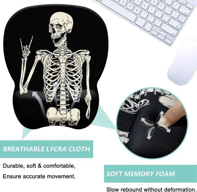 Alt view image 3 of 7 - Mouse Pad with Wrist Support, Ergonomic Mousepad with Comfortable Memory Foam Wrist Rest Cushion, Relieve Wrist Pain, Non-Slip Rubber Base Gaming Mice Pad for Home Office Computer, Human Skeleton