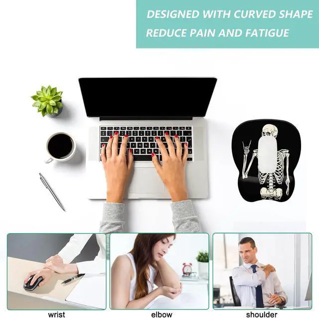 Alt view image 5 of 7 - Mouse Pad with Wrist Support, Ergonomic Mousepad with Comfortable Memory Foam Wrist Rest Cushion, Relieve Wrist Pain, Non-Slip Rubber Base Gaming Mice Pad for Home Office Computer, Human Skeleton