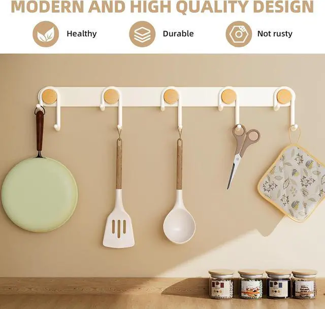 Alt view image 2 of 7 - Cutlery Hooks for Wall, Key Holder Wall Mount Coat Rack Adhesive Hooks for Hanging Hat Towel Mudroom Bathroom, Hooks Storage for Hanging Kitchen Utensils Tongs, Oven mitt, whisks, etc.
