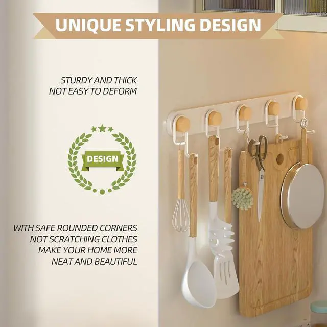 Alt view image 3 of 7 - Cutlery Hooks for Wall, Key Holder Wall Mount Coat Rack Adhesive Hooks for Hanging Hat Towel Mudroom Bathroom, Hooks Storage for Hanging Kitchen Utensils Tongs, Oven mitt, whisks, etc.