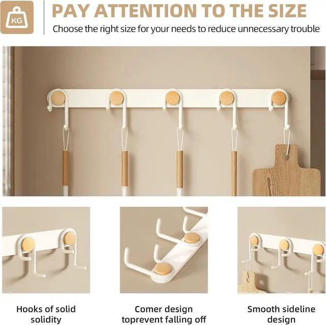 Alt view image 4 of 7 - Cutlery Hooks for Wall, Key Holder Wall Mount Coat Rack Adhesive Hooks for Hanging Hat Towel Mudroom Bathroom, Hooks Storage for Hanging Kitchen Utensils Tongs, Oven mitt, whisks, etc.