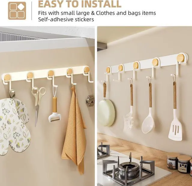 Alt view image 6 of 7 - Cutlery Hooks for Wall, Key Holder Wall Mount Coat Rack Adhesive Hooks for Hanging Hat Towel Mudroom Bathroom, Hooks Storage for Hanging Kitchen Utensils Tongs, Oven mitt, whisks, etc.