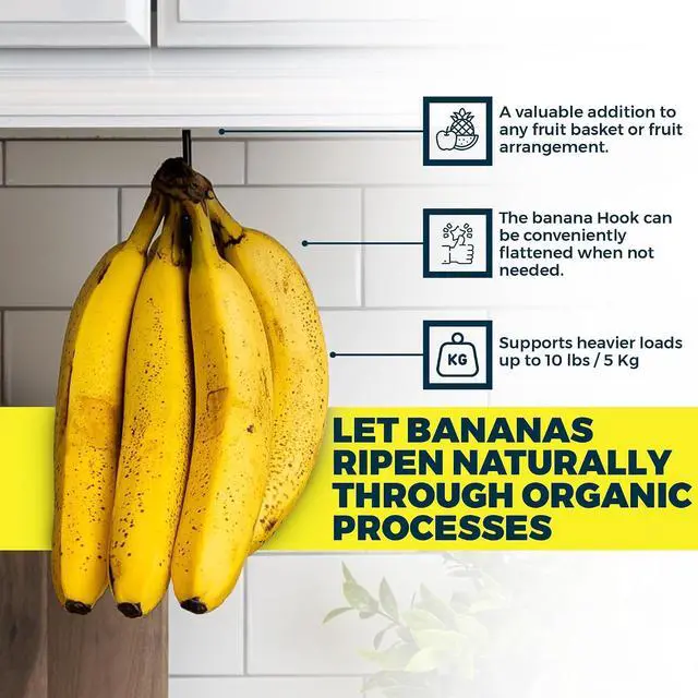 Alt view image 2 of 7 - Banana Hanger - Under Cabinet Hook for Bananas or Other Lightweight Kitchen Items. Hook Folds-up When Not in Use. Self-Adhesive and Pre-drilled Holes (Screws Provided!) Keep Bananas Fresh.(Black)