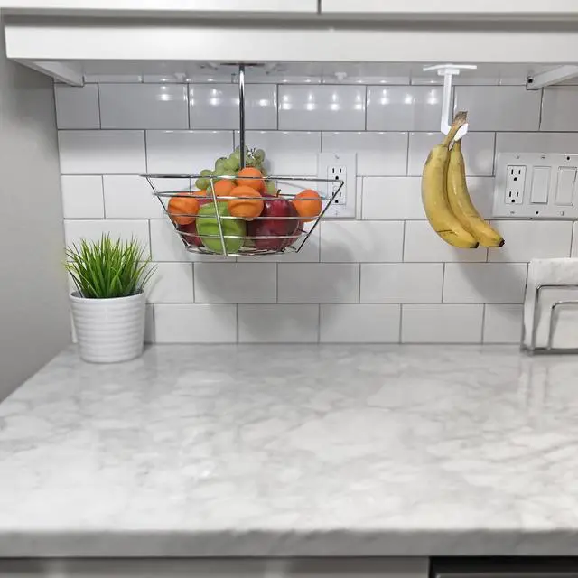 Alt view image 6 of 7 - Banana Hanger - Under Cabinet Hook for Bananas or Other Lightweight Kitchen Items. Hook Folds-up When Not in Use. Self-Adhesive and Pre-drilled Holes (Screws Provided!) Keep Bananas Fresh.(Black)