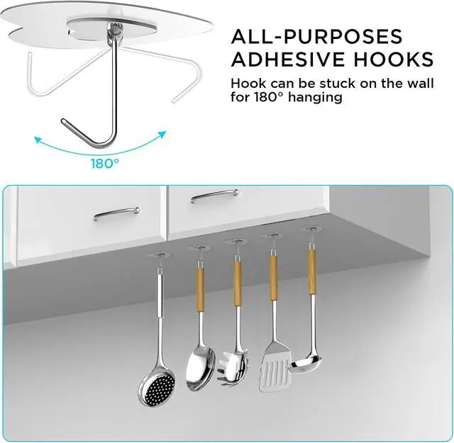Alt view image 2 of 7 - Adhesive Hooks for Hanging, 24 Pack Heavy Duty Wall Utility Self Adhesive | Towel Coat Hooks Waterproof, Transparent Sticky for Kitchen Keys Glass Door,No Nail Utility Ceiling Hooks