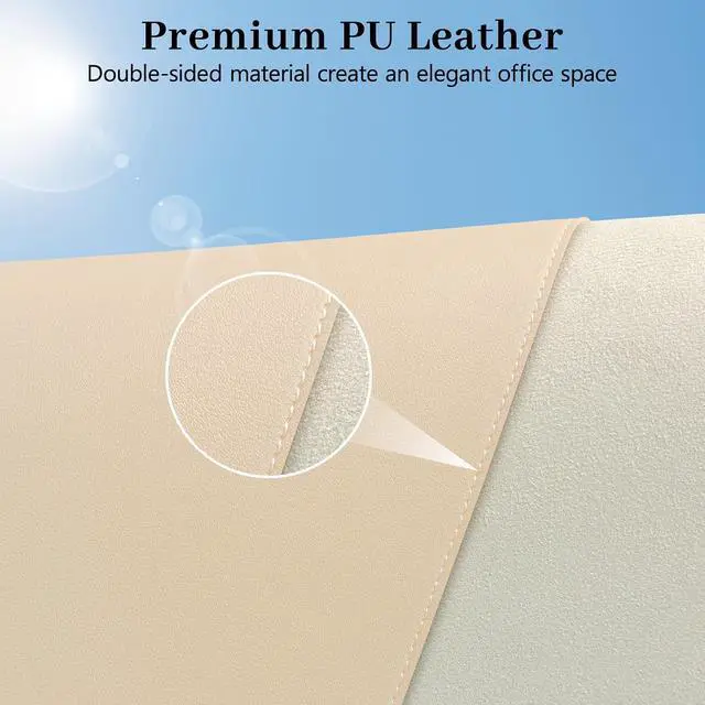 Alt view image 3 of 7 - Beige Leather Desk Pad Large Mouse Pad, 23.6"x13.8" | Waterproof Desk Mat for Keyboard and Mouse, Non-Slip Computer Desk Protector, Smooth Mouse Control for Home Office