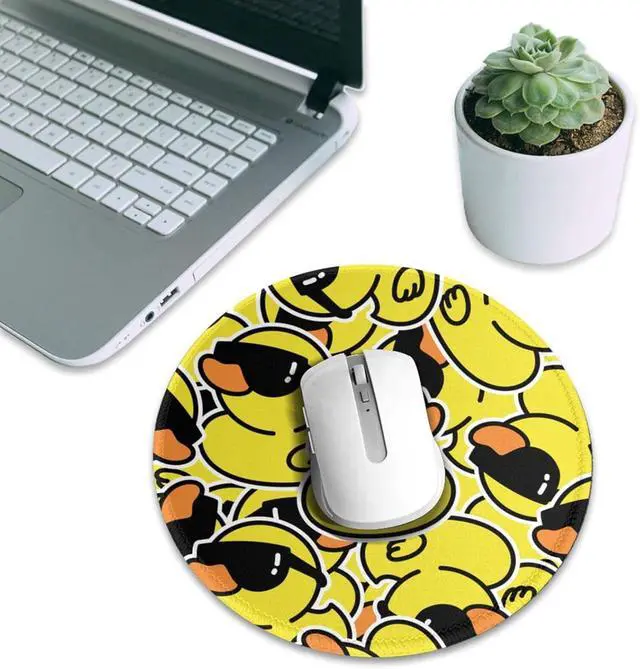 Alt view image 6 of 6 - Duck Pattern Round Mouse Pad Small Gaming Mousepad Desk Mat Stitched Edges 8 X 8 Inch for Home Office