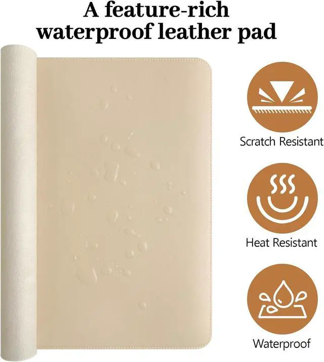 Alt view image 5 of 7 - Beige Leather Desk Pad Large Mouse Pad, 23.6"x13.8" | Waterproof Desk Mat for Keyboard and Mouse, Non-Slip Computer Desk Protector, Smooth Mouse Control for Home Office