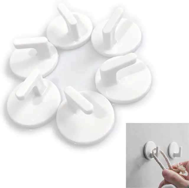 Main image of lightstar 6 Pcs Adhesive Plastic Hooks - Small Wall Hooks for Hanging, Drill-Free, Seamless - Kitchen Bathroom - 34 * 34 * 21 mm, White