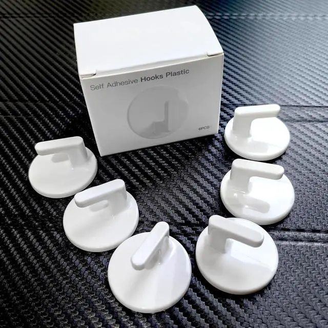 Alt view image 2 of 5 - lightstar 6 Pcs Adhesive Plastic Hooks - Small Wall Hooks for Hanging, Drill-Free, Seamless - Kitchen Bathroom - 34 * 34 * 21 mm, White