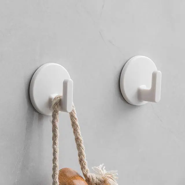 Alt view image 4 of 5 - lightstar 6 Pcs Adhesive Plastic Hooks - Small Wall Hooks for Hanging, Drill-Free, Seamless - Kitchen Bathroom - 34 * 34 * 21 mm, White