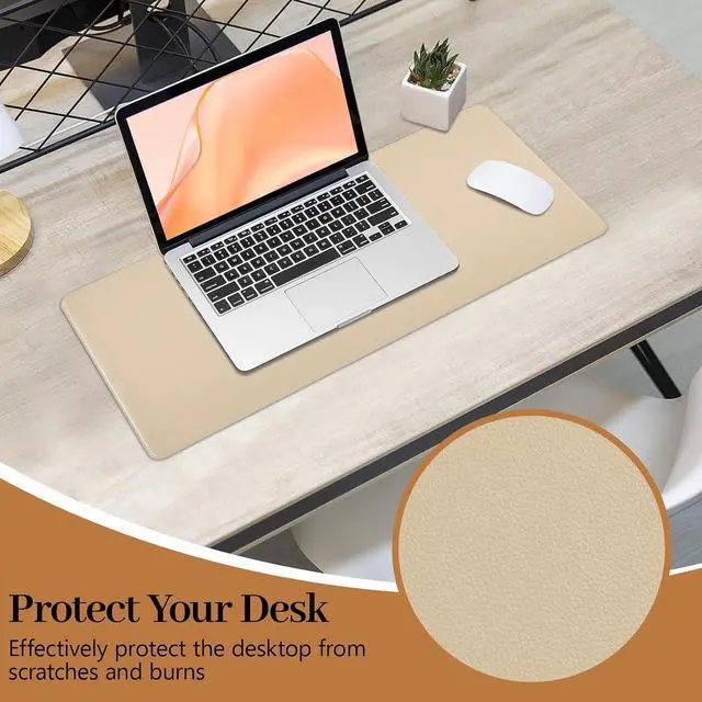 Alt view image 7 of 7 - Beige Leather Desk Pad Large Mouse Pad, 23.6"x13.8" | Waterproof Desk Mat for Keyboard and Mouse, Non-Slip Computer Desk Protector, Smooth Mouse Control for Home Office