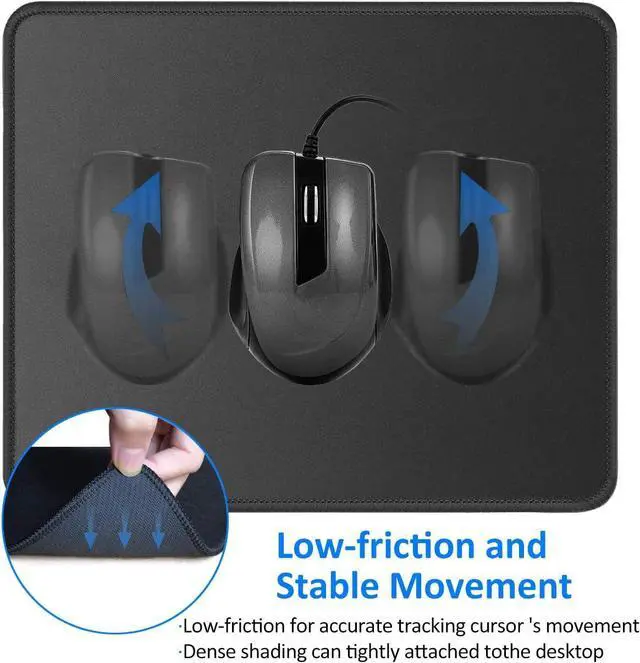 Alt view image 2 of 6 - JIKIOU Mouse Pad with Stitched Edge, Perfect Size-10.2x8.3in Black | Anti-Fray, Comfortable Smooth Lycra Surface, Non-Slip Rubber Base, Machine Washable Fade-resistant, Compatible with All Mice