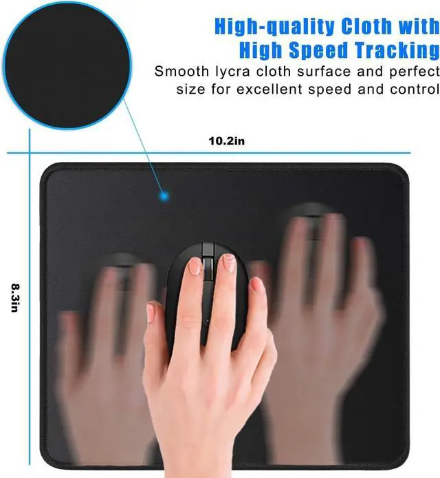 Alt view image 6 of 6 - JIKIOU Mouse Pad with Stitched Edge, Perfect Size-10.2x8.3in Black | Anti-Fray, Comfortable Smooth Lycra Surface, Non-Slip Rubber Base, Machine Washable Fade-resistant, Compatible with All Mice