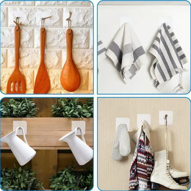 Alt view image 3 of 7 - Nogeqi 20 Pcs Self Adhesive Wall Hooks No Drill Hooks for Hanging, No-Trace Sticker Frame Hangers Without Nails for Mount Wall Shelf, Heavy Duty Adhesive Wall Hooks for Kitchen, Bathroom