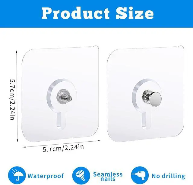 Alt view image 4 of 7 - Nogeqi 20 Pcs Self Adhesive Wall Hooks No Drill Hooks for Hanging, No-Trace Sticker Frame Hangers Without Nails for Mount Wall Shelf, Heavy Duty Adhesive Wall Hooks for Kitchen, Bathroom