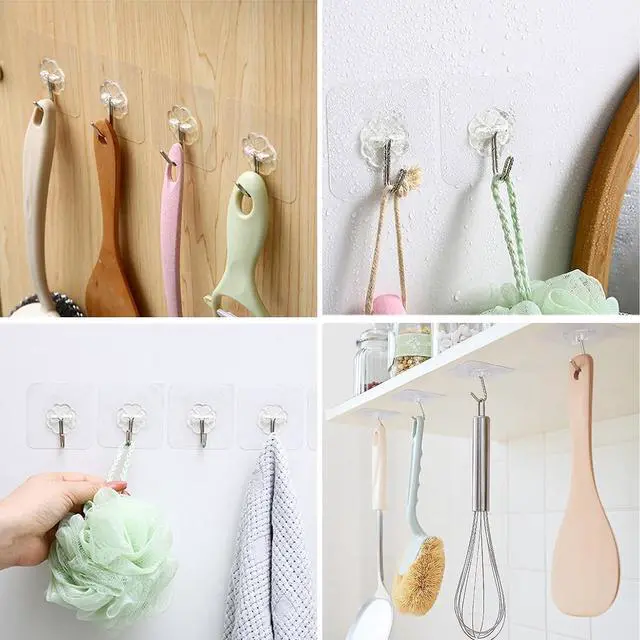 Alt view image 6 of 7 - 28 Pack Sticky Hooks for Hanging Heavy Duty, Wall Hooks Adhesive, Clear self Adhesive Hooks for Wall, Kitchen, Bathroom, Shower & Ceiling