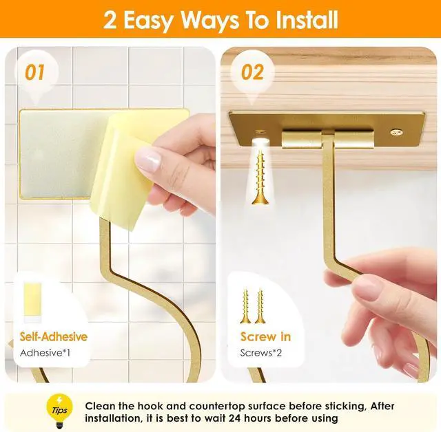 Alt view image 5 of 7 - Self Adhesive Banana Hook Under Cabinet Foldable Banana Hanger | Golden Metal Under Counter Banana Hook Holder to Keep Bananas Fresh Banana Holder for Kitchen RV Space Saving