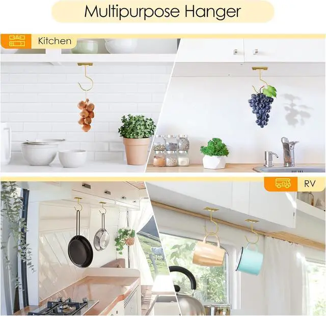 Alt view image 6 of 7 - Self Adhesive Banana Hook Under Cabinet Foldable Banana Hanger | Golden Metal Under Counter Banana Hook Holder to Keep Bananas Fresh Banana Holder for Kitchen RV Space Saving