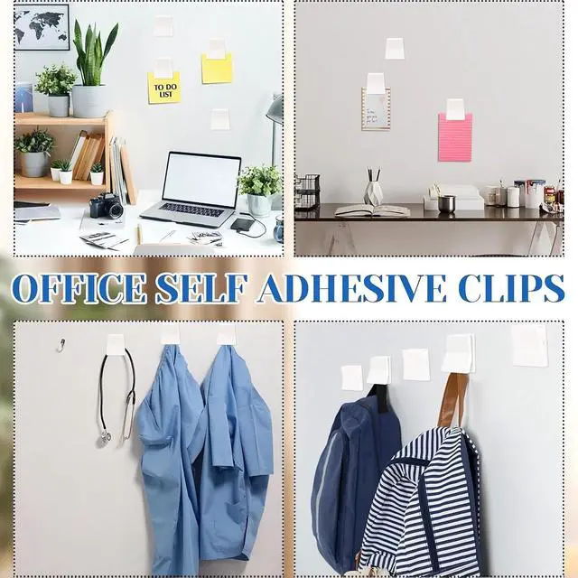 Alt view image 5 of 7 - 6 Pcs Large Self Adhesive Clips, Tapestry Hanger, Wall Tapestry Clips, No Drilling Adhesive Towel Holder, Towel Clip for Bathroom Kitchen Home Office Hotel, White