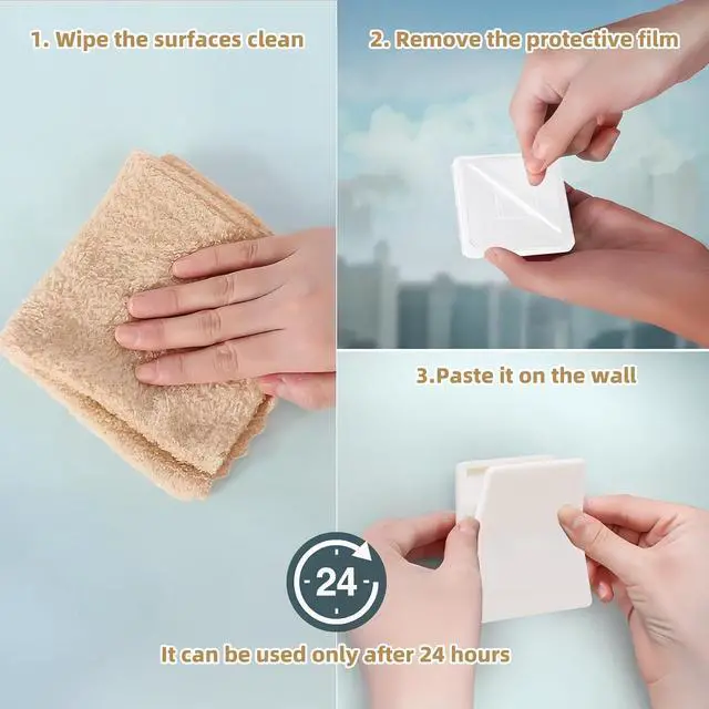 Alt view image 7 of 7 - 6 Pcs Large Self Adhesive Clips, Tapestry Hanger, Wall Tapestry Clips, No Drilling Adhesive Towel Holder, Towel Clip for Bathroom Kitchen Home Office Hotel, White