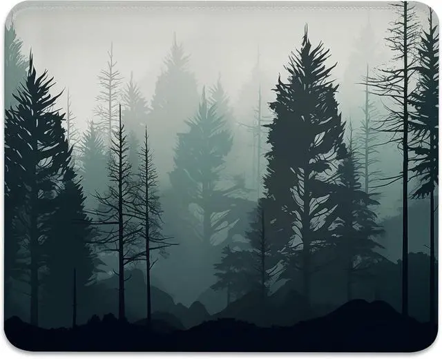 Main image of Monochromatic Forest Landscape Digital Art for Mouse Pad - Serene Pine Tree Design, Stitched Edges Non-Slip Rubber Base Mouse Pads for Computers Laptop