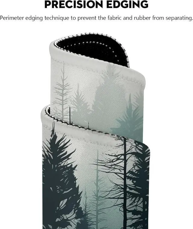 Alt view image 2 of 7 - Monochromatic Forest Landscape Digital Art for Mouse Pad - Serene Pine Tree Design, Stitched Edges Non-Slip Rubber Base Mouse Pads for Computers Laptop