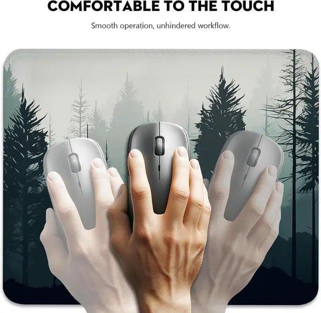 Alt view image 3 of 7 - Monochromatic Forest Landscape Digital Art for Mouse Pad - Serene Pine Tree Design, Stitched Edges Non-Slip Rubber Base Mouse Pads for Computers Laptop