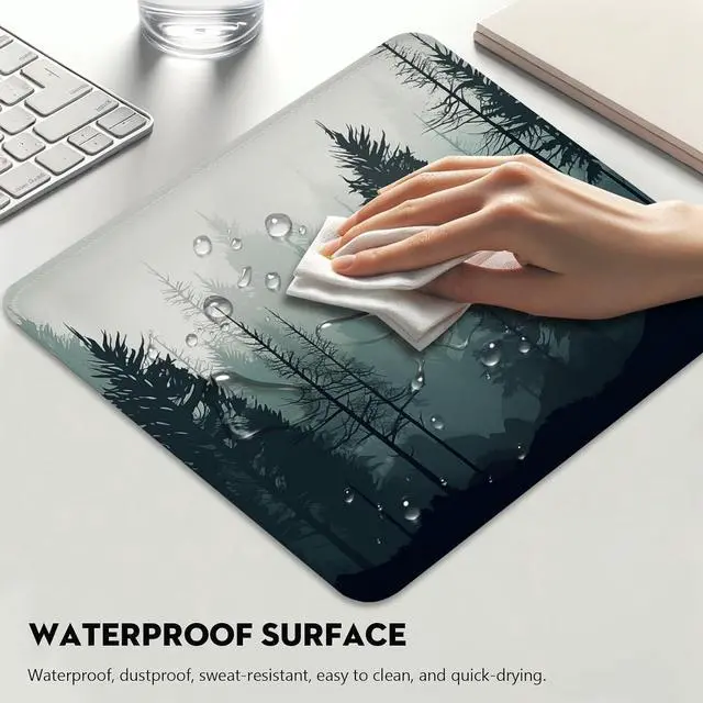 Alt view image 4 of 7 - Monochromatic Forest Landscape Digital Art for Mouse Pad - Serene Pine Tree Design, Stitched Edges Non-Slip Rubber Base Mouse Pads for Computers Laptop