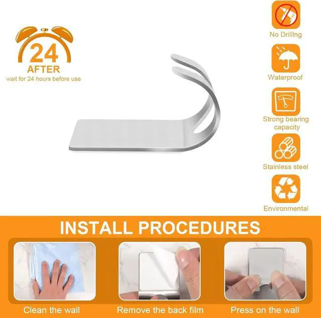 Alt view image 6 of 7 - CGBE 4 Packs Shower Hooks for Inside Shower, Self Adhesive Shaver Holder Hanger Hook for Bathroom Damage Free Wall Hooks for Razor Loofah Sponge