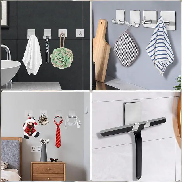 Alt view image 7 of 7 - CGBE 4 Packs Shower Hooks for Inside Shower, Self Adhesive Shaver Holder Hanger Hook for Bathroom Damage Free Wall Hooks for Razor Loofah Sponge