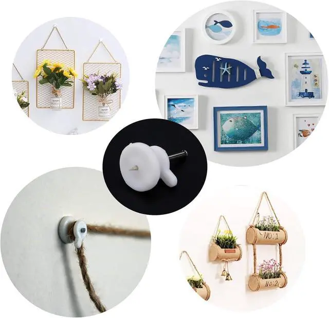 Alt view image 4 of 5 - 50 Pack Invisible Wall Hooks No Drill Picture Hangers for Drywall | no trace nail hangers, fits plaster stucco wood walls, lightweight item display, 50 pack mini hooks, easy hammer install