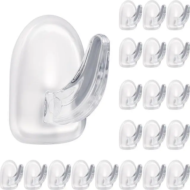 Main image of Nogeqi 20 PCS Clear Adhesive Hooks for Hanging, Plastic Small Acrylic Sticky Wall Hooks with Non Marking Sticker for Home Kitchen Bathroom Bedroom Office