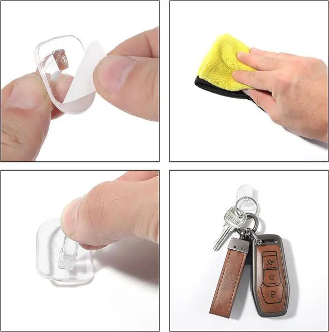 Alt view image 3 of 7 - Nogeqi 20 PCS Clear Adhesive Hooks for Hanging, Plastic Small Acrylic Sticky Wall Hooks with Non Marking Sticker for Home Kitchen Bathroom Bedroom Office