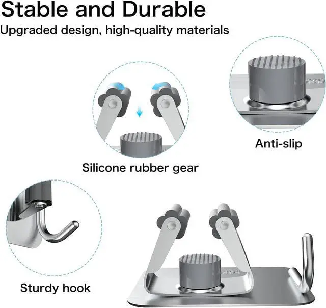 Alt view image 6 of 7 - nacena 4 Pack No Drill Self Adhesive Broom Mop Holder Wall Mount with Hooks, Heavy Duty Stainless Steel Organizer for Kitchen Bathroom Garage Storage,Silver