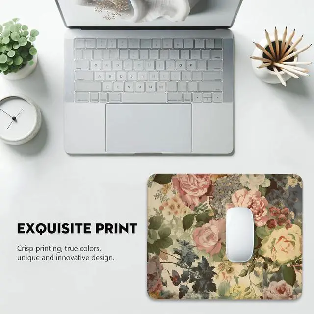 Alt view image 6 of 7 - Elegant Watercolor Floral Mouse Pad - Blossom Your Desk with Nature's Art, Stitched Edges Non-Slip Rubber Base Mouse Pads for Computers Laptop