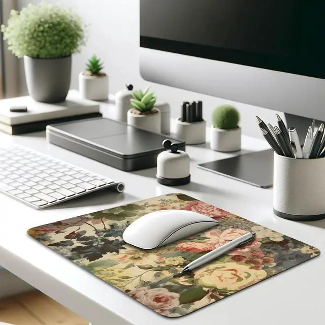 Alt view image 7 of 7 - Elegant Watercolor Floral Mouse Pad - Blossom Your Desk with Nature's Art, Stitched Edges Non-Slip Rubber Base Mouse Pads for Computers Laptop