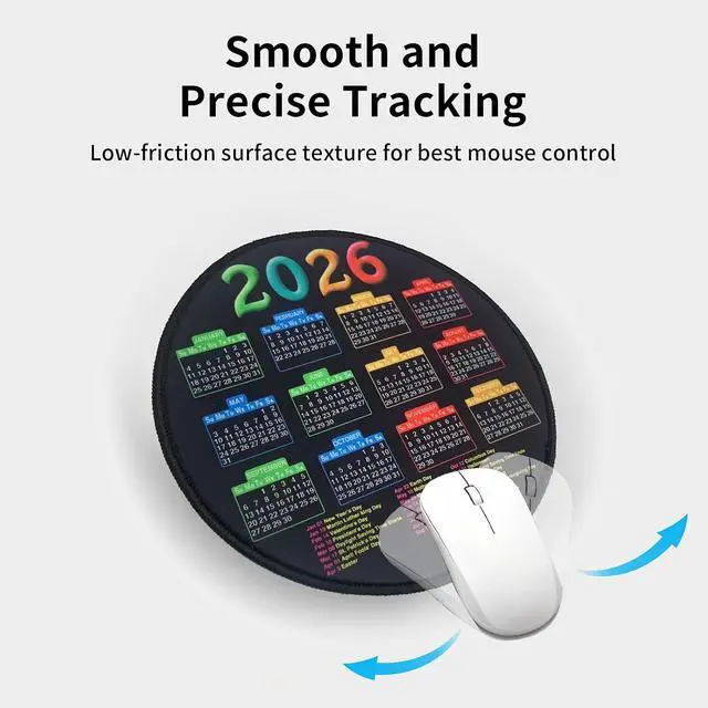 Alt view image 5 of 5 - 2026 Calendar Mousepad, Mouse Pad with Stitched Edge | Round Pad, 7.7*7.7inches Computer Mouse Mat with Non-Slip Rubber Base