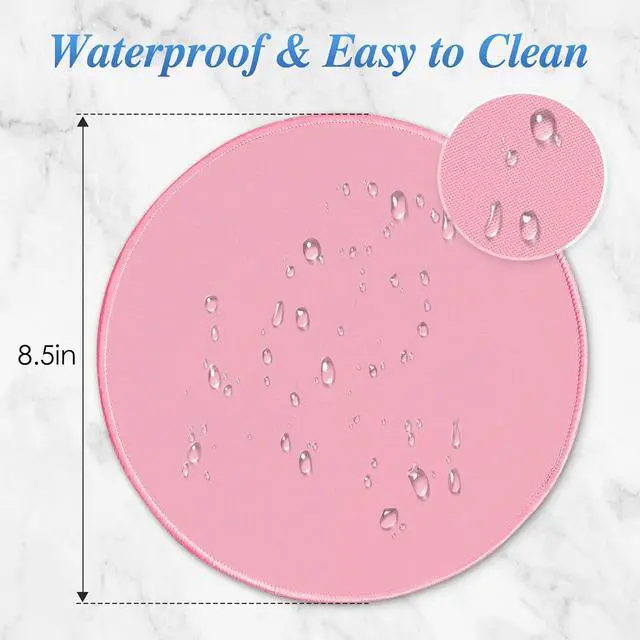Alt view image 6 of 6 - Round Mouse pad, high-end Texture, Sewn Edge Design, Anti-Slip Rubber Base. 8.6 x 8.6 inches (Pink)