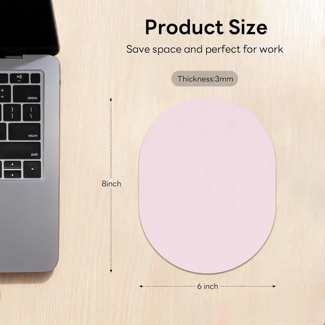 Alt view image 2 of 7 - Oval Mouse Pad 6x8in Non-Slip for Laptop,Pink | Portable water-drop mousepad with rubber non-slip base, smooth surface for precise cursor control, for travel and office
