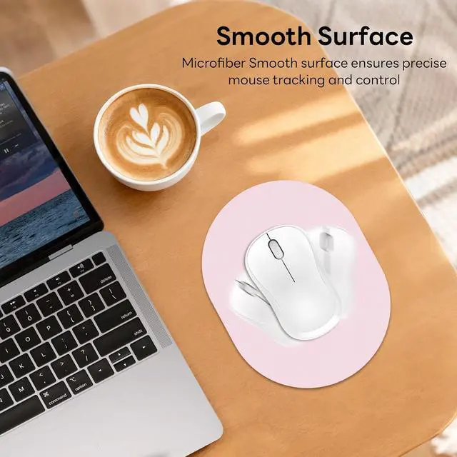 Alt view image 3 of 7 - Oval Mouse Pad 6x8in Non-Slip for Laptop,Pink | Portable water-drop mousepad with rubber non-slip base, smooth surface for precise cursor control, for travel and office